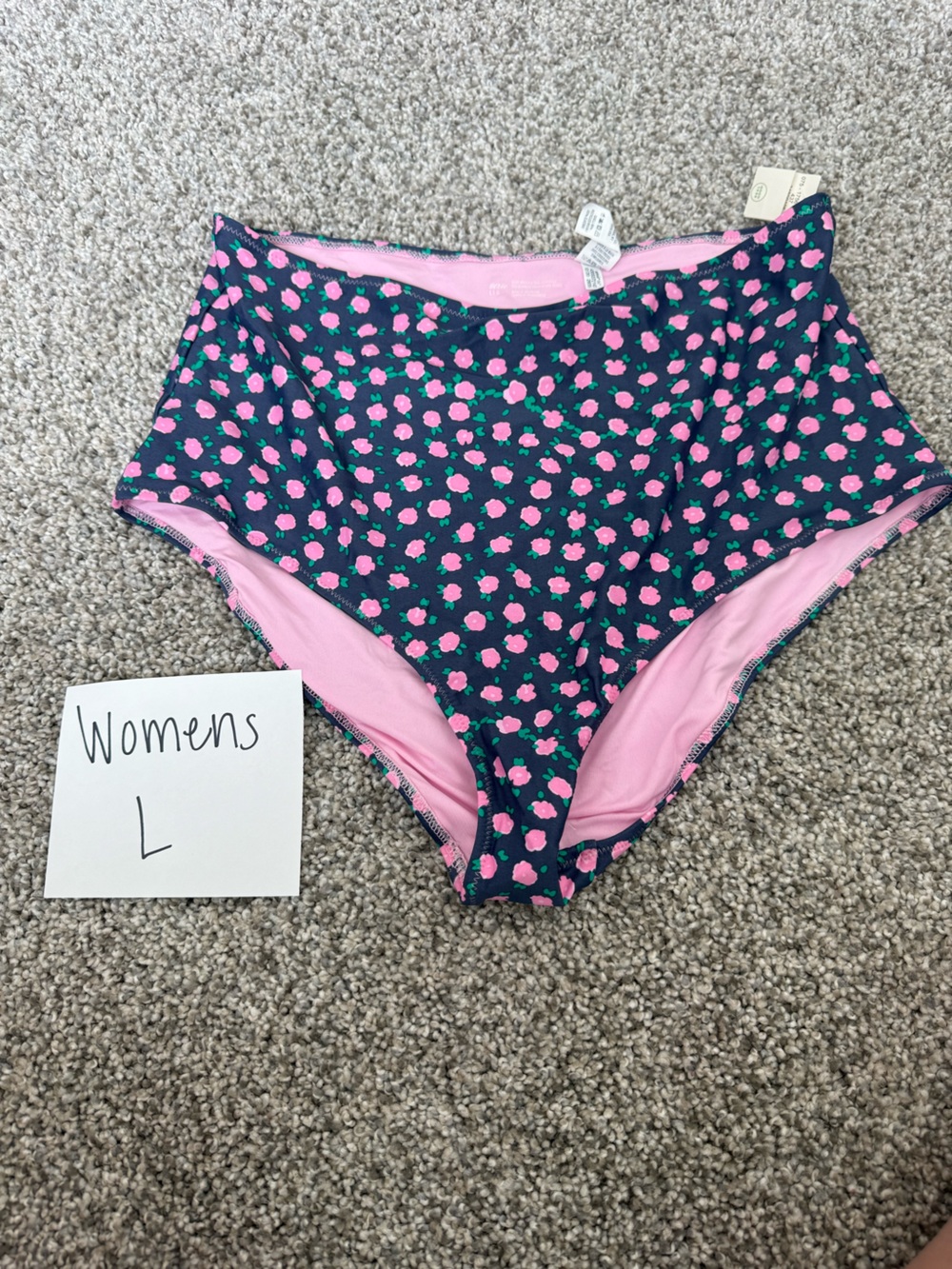 aerie Pink Floral High-Waist Briefs on Navy
